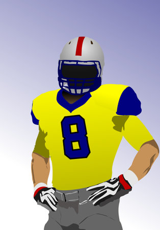 American football player image. Poster. Vector 3d illustration. Hand drawn illustrationのイラスト素材