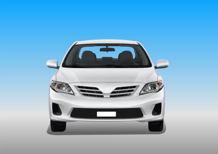 Gray car sedan on the road. Vector 3d hand drawn illustrationのイラスト素材