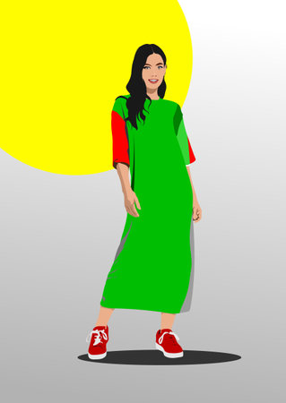 Fashion woman silhouette. 3d vector hand drawn illustrationのイラスト素材