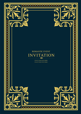 Gold ornament on dark background. Can be used as invitation card. Book cover. Vector illustration. Hand drawn illustrationのイラスト素材