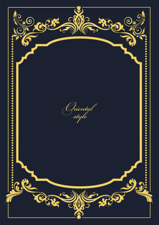 Gold ornament on dark background. Can be used as invitation card. Book cover. Vector illustration. Hand drawn illustrationのイラスト素材