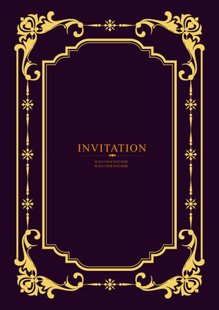 Gold ornament on dark background. Can be used as invitation card. Book cover. Vector illustration. Hand drawn illustrationのイラスト素材
