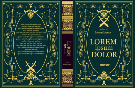 Ornate leather book cover and Old retro ornament frames. Royal Golden style design. Historical novel. Oriental style Vector illustration. Hand drawn illustrationのイラスト素材