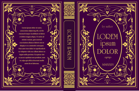 Ornate leather book cover and Old retro ornament frames. Royal Golden style design. Historical novel. Oriental style Vector illustration. Hand drawn illustrationのイラスト素材