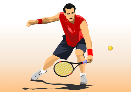 Left-hand Tennis player. Colored Vector 3d hand drawn illustrationのイラスト素材