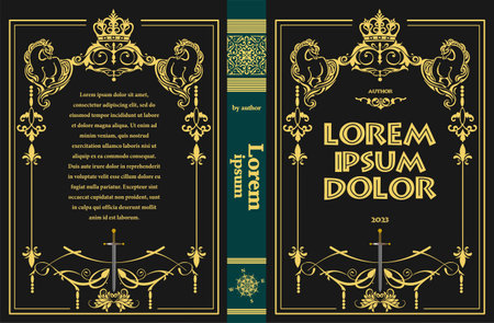 Ornate leather book cover and Old retro ornament frames. Royal Golden style design. Historical novel. Oriental style Vector illustration. Hand drawn illustrationのイラスト素材