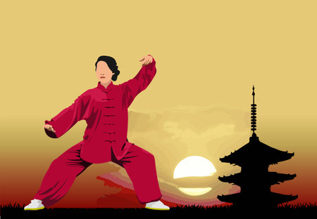 Oriental combat sports. Karate. Colored 3d vector hand drawn illustration.のイラスト素材