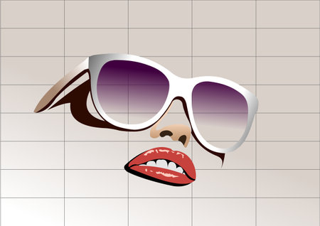 Abstract woman face with glasses image. 3d vector color hand drawn illustrationのイラスト素材