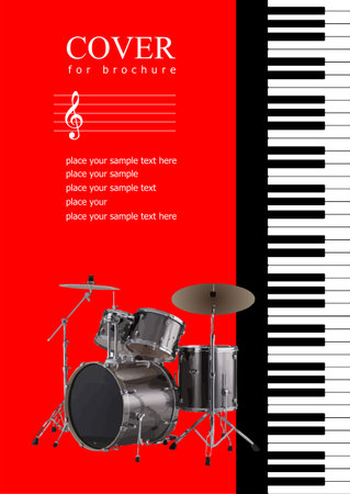 Cover with Musical instruments image. Drum music set. 3d vector hand drawn illustrationのイラスト素材