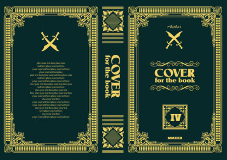 Ornate leather book cover and Old retro ornament frames. Royal Golden style design. Historical novel. Oriental style Vector illustration. Hand drawn illustrationのイラスト素材