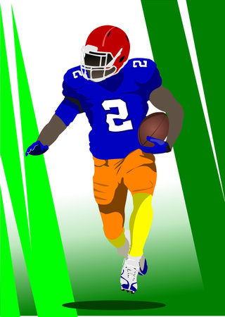 American football player image. Poster. Vector 3d illustration. Hand drawn illustrationのイラスト素材