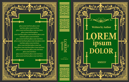 Ornate leather book cover and Old retro ornament frames. Royal Golden style design. Historical novel. Oriental style Vector illustration. Hand drawn illustrationのイラスト素材
