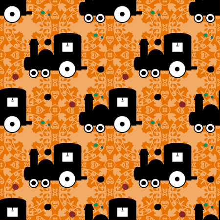 train on an orange background of beautiful seamless vector patternのイラスト素材