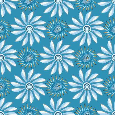 bright abstract flowers on a blue background seamless pattern vector illustrationのイラスト素材