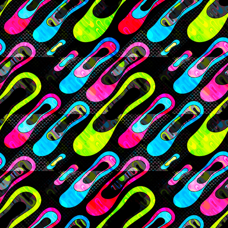 psychedelic abstract geometrical objects on a black background seamless patternのイラスト素材