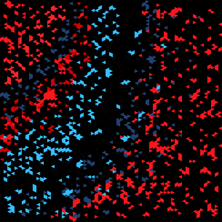 red and blue small polygons on a black background vector illustration