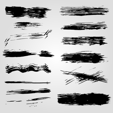 Collection of grunge black ink banners and blots on white backgroundのイラスト素材