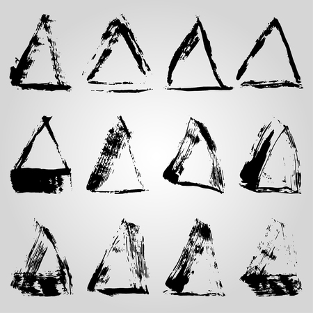 collection of ink monochrome frame lines and stripes painted with a brushのイラスト素材