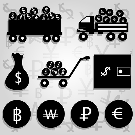 monochrome vector illustration of financial iconsのイラスト素材