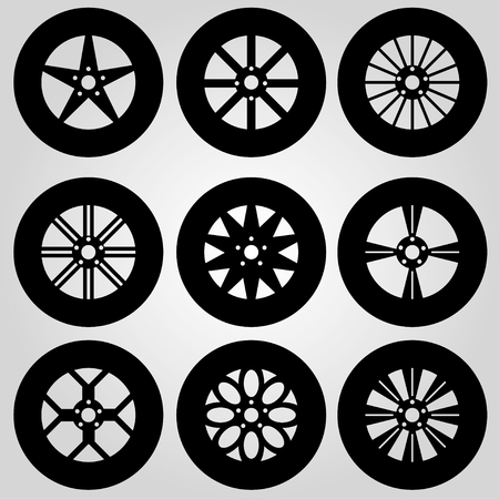 monochrome car wheels collectionのイラスト素材