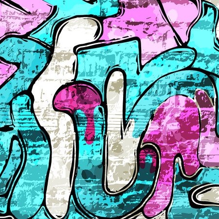 Graffiti on the shabby wall of bright paintのイラスト素材