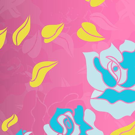 colored beautiful roses and petals on a pink backgroundのイラスト素材