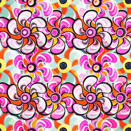 pink flowers on the abstract orange background seamless patternのイラスト素材