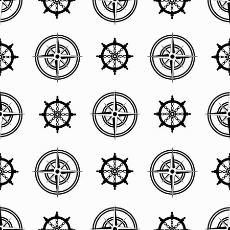 abstract monochrome seamless pattern with marine objectsのイラスト素材