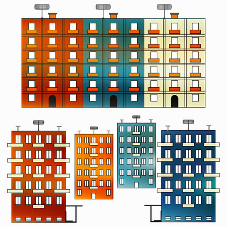 colored houses on a white background collection of symbolsのイラスト素材