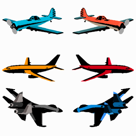 colored pixel art planes collectionのイラスト素材