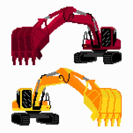 pixel art colored excavatorsのイラスト素材
