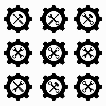 gear and wrenches black iconsのイラスト素材