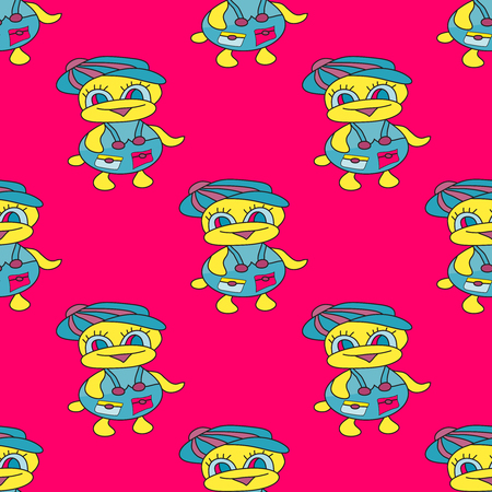 ducks on a pink background seamless bright patternのイラスト素材