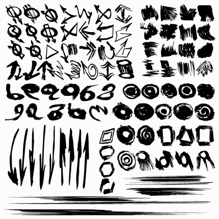 Large collection of ink strokes brush lines circle frames.のイラスト素材