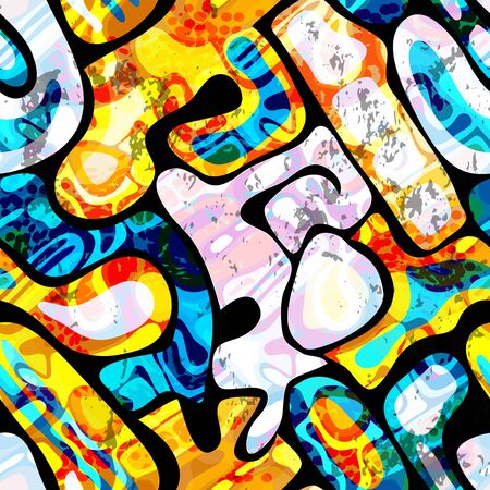 bright graffiti geometric seamless pattern grunge effectの写真素材
