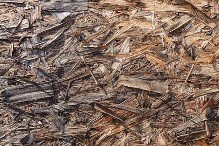 Background of a brown wooden sawdust panel.の写真素材