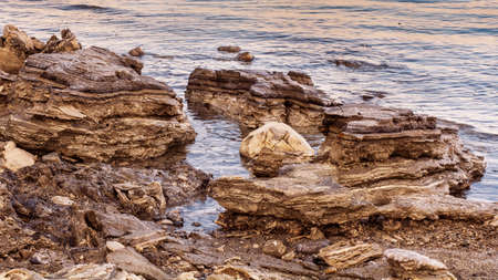 Rocky shore of the Dead Sea, Israel.の写真素材