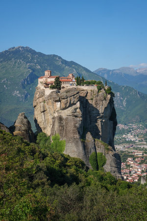 Meteora, Greece - May 03, 2024: Meteora Monastery on Cliff in Greece with Mountain Landscape.の写真素材
