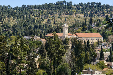 Jerusalem, Israel - May 26, 2025: Franciscan Monastery and Church of St. John the Baptist and Village of Ein Karem.の写真素材