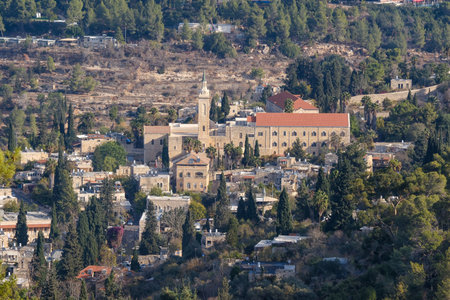 Jerusalem, Israel - May 26, 2025: Franciscan Monastery and Church of St. John the Baptist and Village of Ein Karem.の写真素材