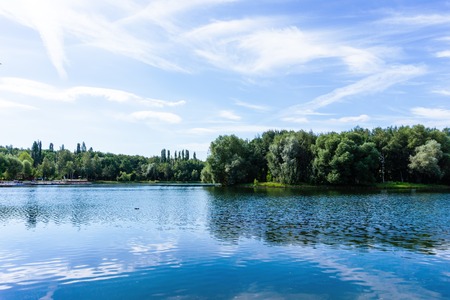 Beautiful park in big city at sunny day. Izmailovo park in Moscow, Russiaの写真素材