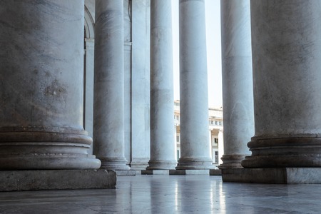 Architecture Columns of Cathedral church. Massive Ancient Style Historical Church Details. Europeの写真素材