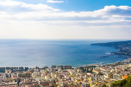 Panoramic view of the gulf of Naples and the city of Naples or Napoli in Italyの写真素材