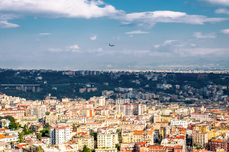Panoramic scenic view of Naples at night, Campania, Italy.の写真素材