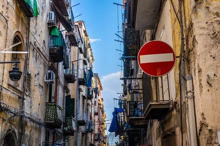 Street do not enter sign to spanish quarter in Napoli, Italyの写真素材