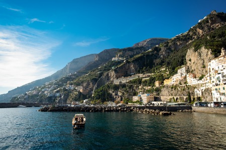Amalfi, a small town and comune in the province of Salerno, in the region of Campania, Italy, on the Gulf of Salernoの写真素材