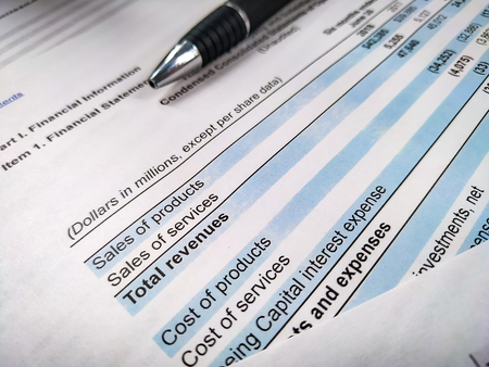 Financial budget statement of revenue from sales. Business composition. Financial analysis - income statement, business plan.の写真素材