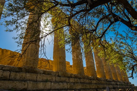 Doric colonnade of ruins Ancient greek Temple of Juno or acropolis, old architecture Agrigento, Sicilyの写真素材