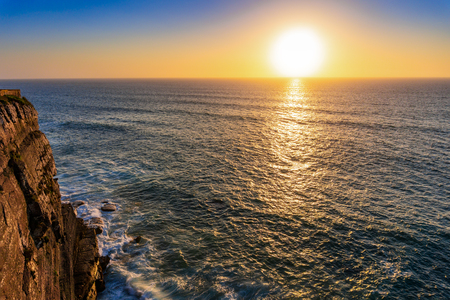 Atlantic ocean coast at sunset, Algarve, Portugal. Stunning beautiful landscapeの写真素材