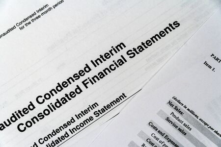 Balance sheet in stockholder report book, accounting balance sheetの写真素材